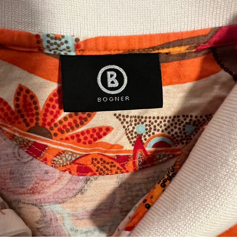 Bogner Red and Orange Paisley Polo Short Sleeve Shirt - Picture 2 of 6